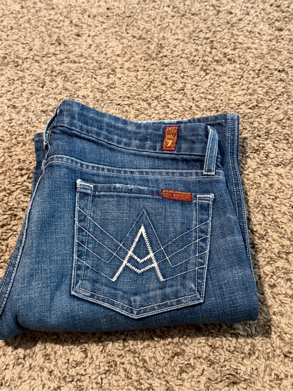 7 For All Mankind Medium Blue Boot Cut Flare A Pocket Jeans, Size 28